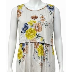 Bea Island Tunic Top Womens Size XXL Yellow Blue Floral Sleeveless Modal Blend